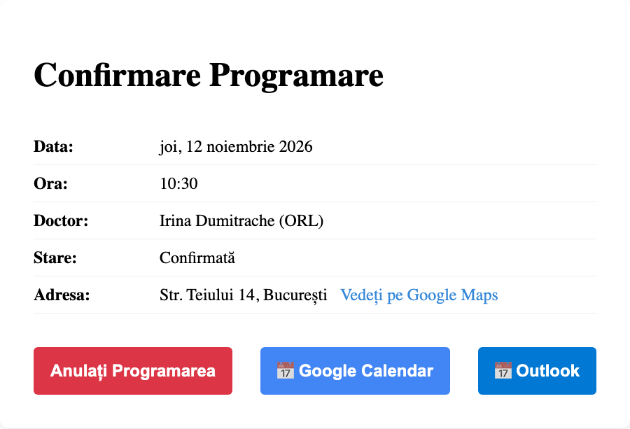 După confirmare, pacientul își pune programarea în calendar